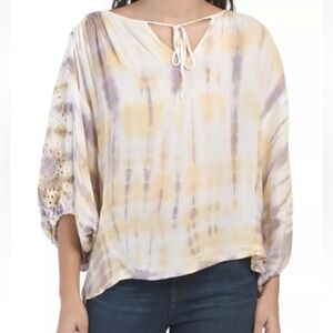 Young Fabulous & Broke Eyelet Poet Blouse Top in Violet Jupiter Wash tie dye M